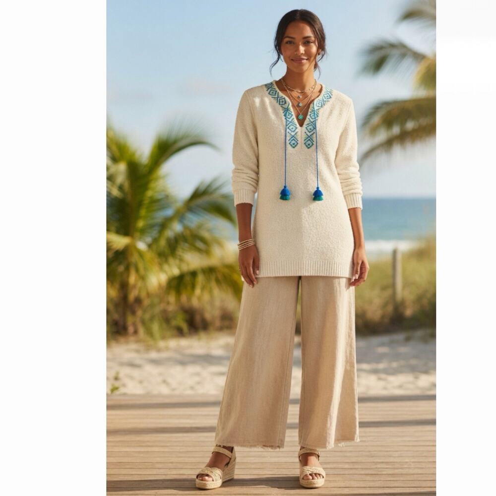 Tommy Bahama Eden Bay Tassel tunic sweater Sz Small Preppy Boho Chic Summer Knit